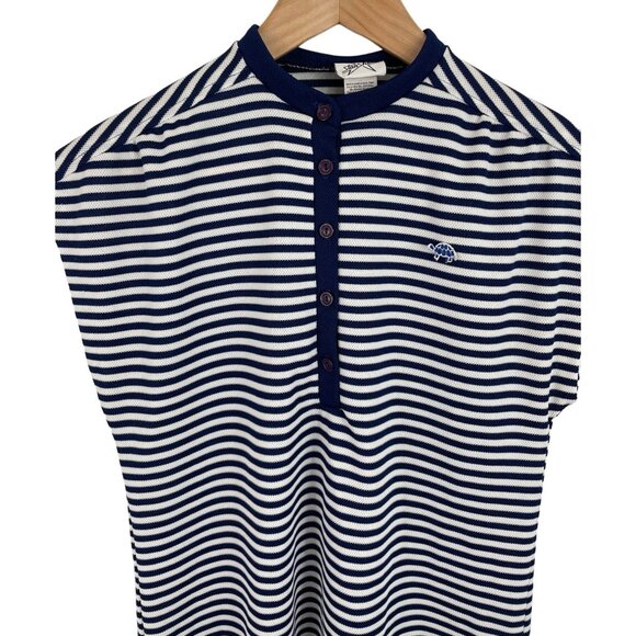 Vintage Star Shine Blue/White Striped Sleeveless Polo Midi Dress Size 12 Turtle - Picture 3 of 8